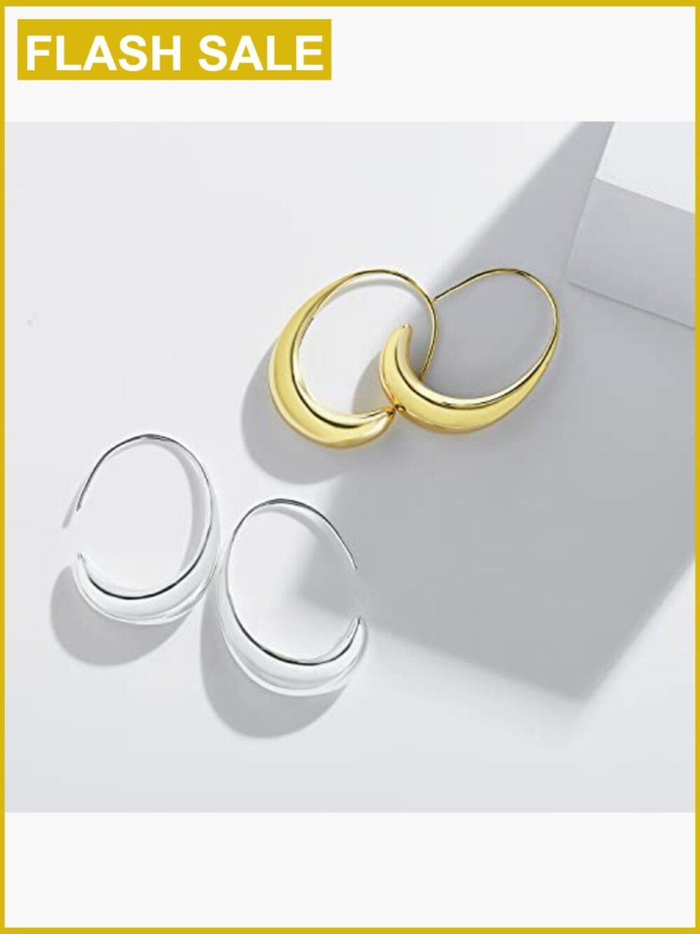 Chunky Drop Hoop Earrings Sterling Silver Plated 35mm View 3